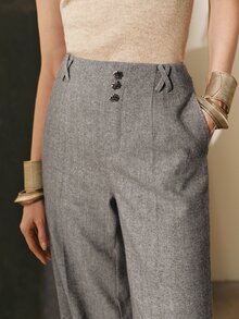 MOTF PREMIUM WOMEN'S HERRINGBONE WOOL BLEND SUIT PANTS, AUTUMN/WINTER - Grey - View 2