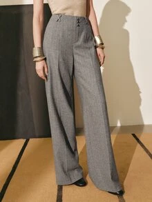 MOTF PREMIUM WOMEN'S HERRINGBONE WOOL BLEND SUIT PANTS, AUTUMN/WINTER - Grey - View 7
