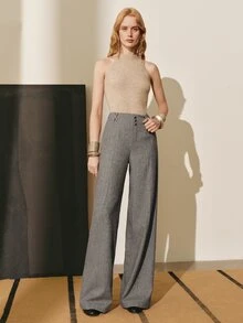 MOTF PREMIUM WOMEN'S HERRINGBONE WOOL BLEND SUIT PANTS, AUTUMN/WINTER - Grey - View 4