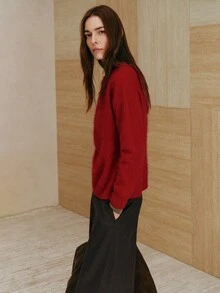MOTF PREMIUM WOMEN'S WOOL CASHMERE PULLOVER SWEATER, VERSATILE, AUTUMN/WINTER - Red - View 6