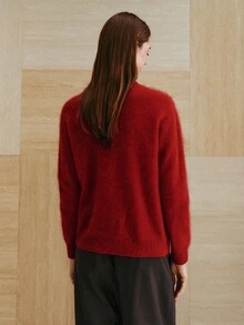 MOTF PREMIUM WOMEN'S WOOL CASHMERE PULLOVER SWEATER, VERSATILE, AUTUMN/WINTER - Red - View 8