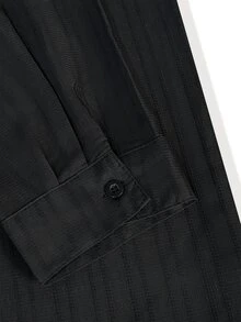 Calvornis Men's Business Casual Formal Solid Color Textured Jacquard Long Sleeve Shirt, Perfect Gift For Holidays - Black - View 4