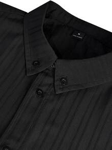 Calvornis Men's Business Casual Formal Solid Color Textured Jacquard Long Sleeve Shirt, Perfect Gift For Holidays - Black - View 3