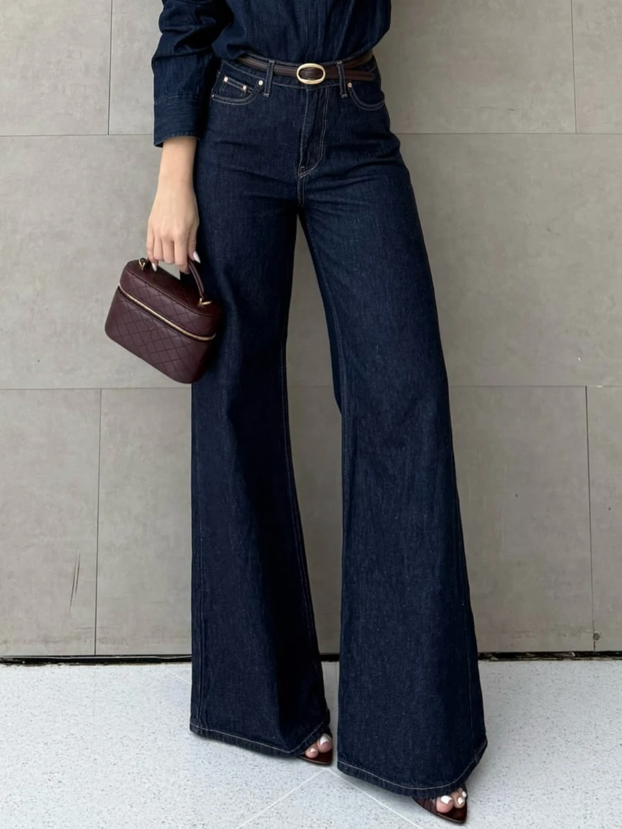 SHEIN Tall Women's Fashion Versatile Button Pocket Denim Jeans - Dark Wash - View 1