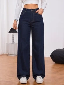 SHEIN Tall Women's Fashion Versatile Button Pocket Denim Jeans - Dark Wash - View 11