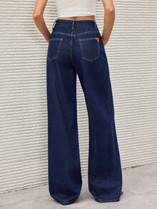 SHEIN Tall Women's Fashion Versatile Button Pocket Denim Jeans - Dark Wash - View 3