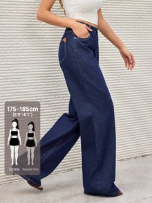 SHEIN Tall Women's Fashion Versatile Button Pocket Denim Jeans - Dark Wash - View 15