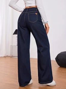 SHEIN Tall Women's Fashion Versatile Button Pocket Denim Jeans - Dark Wash - View 13