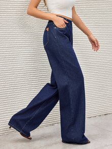 SHEIN Tall Women's Fashion Versatile Button Pocket Denim Jeans - Dark Wash - View 14