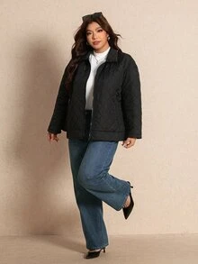 Elaquor Plus Size Women Solid Color Casual Capsule Versatile Daily Wear Long Sleeve Jacket Black Coat For Fall/Winter Going Out Homewear Travel - Black - View 5