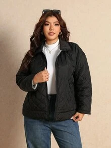 Elaquor Plus Size Women Solid Color Casual Capsule Versatile Daily Wear Long Sleeve Jacket Black Coat For Fall/Winter Going Out Homewear Travel - Black - View 6