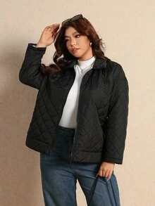 Elaquor Plus Size Women Solid Color Casual Capsule Versatile Daily Wear Long Sleeve Jacket Black Coat For Fall/Winter Going Out Homewear Travel - Black - View 8