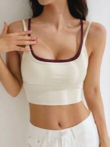 DAZY Color Block Cropped Sports Tank Top Yoga Fitness - Apricot - View 4