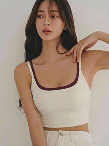 DAZY Color Block Cropped Sports Tank Top Yoga Fitness - Apricot - View 5