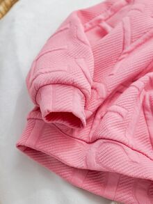 SHEIN 女童小女孩針織純色連帽人造毛飾邊寬鬆休閒衛衣與長褲 2 件套 秋冬款 - 粉色 - 查看 4