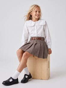 SHEIN x Tata & Beatriz Maija Kids Maija Kids 年轻女孩复古格子布百褶裙配腰带 - 彩色 - 查看 5