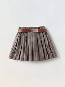SHEIN x Tata & Beatriz Maija Kids Maija Kids 年轻女孩复古格子布百褶裙配腰带 - 彩色 - 查看 7