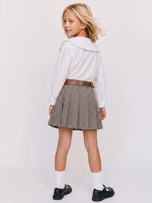 SHEIN x Tata & Beatriz Maija Kids Maija Kids 年轻女孩复古格子布百褶裙配腰带 - 彩色 - 查看 6