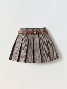 SHEIN x Tata & Beatriz Maija Kids Maija Kids 年轻女孩复古格子布百褶裙配腰带 - 彩色 - 查看 1