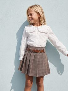 SHEIN x Tata & Beatriz Maija Kids Maija Kids 年轻女孩复古格子布百褶裙配腰带 - 彩色 - 查看 3