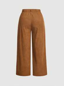 SHEIN MOD Pantalones anchos de talla grande para mujer con parches y bolsillos - Marrón - Ver 3