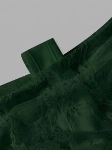 SHEIN MOD 深綠色露肩蕾絲 2-in-1 喇叭袖長袖女款上衣，適合秋季、聖誕、派對之夜、下午茶、海灘、婚禮，浪漫性感 - 墨綠色 - 查看 6