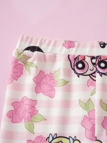 THE POWERPUFF GIRLS X SHEIN Bộ áo nỉ tay dài và quần in họa tiết hoạt hình cho bé gái - Hồng - Xem 8