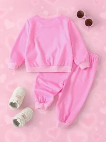 THE POWERPUFF GIRLS X SHEIN Baby Girl Cartoon Print Sweatshirt And Jogger Pants Set - Pink - View 3