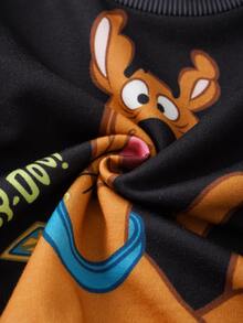 SCOOBY-DOO X SHEIN Baby Boy Cartoon Pattern Long Sleeve Sweatshirt And Pants Casual Daily Outfit - Black - View 9