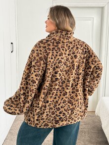 SHEIN CURVE+ Plus Size Leopard Print Pullover Sweatshirt, Christmas - Black - View 7