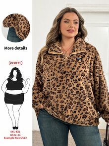 SHEIN CURVE+ Plus Size Leopard Print Pullover Sweatshirt, Christmas - Black - View 8