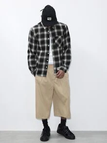 FORM&CHAOS Men's Plaid Casual Daily Wear Shirt - Black and White - View 4