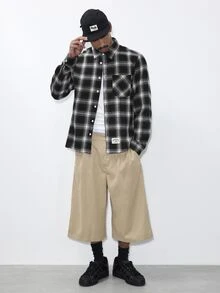 FORM&CHAOS Men's Plaid Casual Daily Wear Shirt - Black and White - View 5