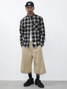 FORM&CHAOS Men's Plaid Casual Daily Wear Shirt - Black and White - View 3
