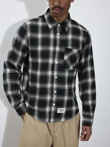 FORM&CHAOS Men's Plaid Casual Daily Wear Shirt - Black and White - View 7