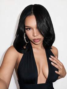 SHEIN Foxxy 女款性感V領收腰顯瘦背心，黑色夏季外出夜生活穿搭 - 黑色 - 查看 5