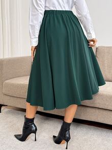 SHEIN تنورة كاجوال يومية بلون موحد للحوامل لفصل الخريف - أخضر داكن - مشاهدة 6