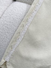 SHEIN 女童新款杏色丹寧牛仔褲，蕾絲飾邊，寬鬆舒適休閒長褲，時尚百搭油白波點寬腿褲，寬鬆直筒 100% 純棉牛仔褲，修身顯瘦，日常上學、外出與度假風格必備 - 杏色 - 查看 4