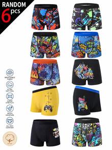 Tween Boys Boxer Briefs 6-Piece Pack, Soft Cotton Breathable Underwear With Cool Video Game Controller Graffiti Print - Multicolor - View 3