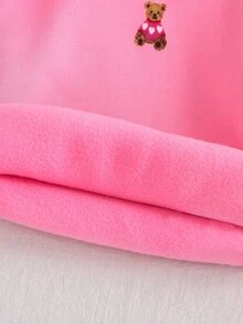 Young Girls Simple Hooded Sweatshirt With Thermal Lining, Pink Cute Bear Print, Bear Plush Patchwork Hood Design, Autumn/Winter Style, Suitable For Sports, Outings, Parties, School Wear - Pink - View 3