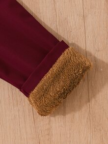 SHEIN 女童冬季外套，酒紅色，保暖內裡附帽，雙排扣，時尚秋冬外套，適合休閒日常可愛穿搭 - 酒紅色 - 查看 6