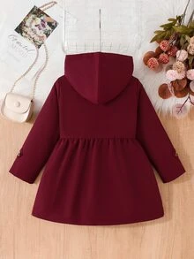 SHEIN 女童冬季外套，酒紅色，保暖內裡附帽，雙排扣，時尚秋冬外套，適合休閒日常可愛穿搭 - 酒紅色 - 查看 2
