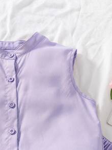SHEIN Conjunto de blusa sin mangas y falda para niña preadolescente en color morado - Morado - Ver 8