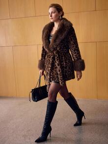 MOTF PREMIUM PLUS SIZE VINTAGE LUXURY LEOPARD PRINT FAUX FUR COAT WITH LARGE FUR COLLAR AND TIE CLOSURE - Brown - View 1