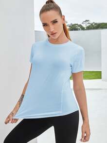 Eassivo Eassivo Breathable Twist Front Sports Tee Gym Women Shirts - Baby Blue - View 6