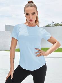 Eassivo Eassivo Breathable Twist Front Sports Tee Gym Women Shirts - Baby Blue - View 2