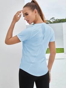 Eassivo Eassivo Breathable Twist Front Sports Tee Gym Women Shirts - Baby Blue - View 3