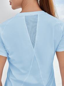 Eassivo Eassivo Breathable Twist Front Sports Tee Gym Women Shirts - Baby Blue - View 7