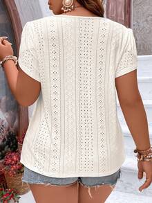 SHEIN Clasi Plus Contrast Lace Petal Sleeve Tee Women Graphic Tee Top For Summer - Apricot - View 3