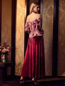 MOTF Soiréza ELEGANT OFF SHOULDER LONG SLEEVES MAXI GOWN WITH BEADED EMBROIDERY FOR FORMAL PARTY, WEDDINGS, GALAS - Burgundy - View 6